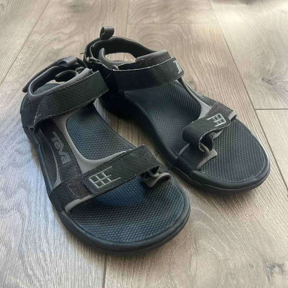 Teva Tanza Mens Black Grey Sport Sandals Hiking Water Shoes 4289 Size 8